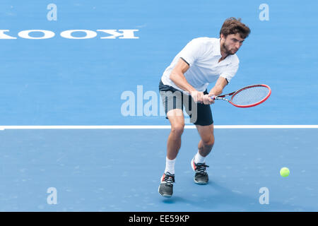 Melbourne, Australie. 14 Jan, 2015. Gilles Simon (FRA) en action au jour 2 de la 2015 Kooyong Classic tournoi au Kooyong Lawn Tennis Club à Melbourne, Australie. Bas Sydney/Cal Sport Media/Alamy Live News Banque D'Images