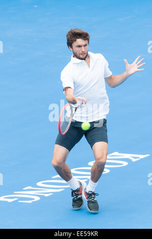 Melbourne, Australie. 14 Jan, 2015. Gilles Simon (FRA) en action au jour 2 de la 2015 Kooyong Classic tournoi au Kooyong Lawn Tennis Club à Melbourne, Australie. Bas Sydney/Cal Sport Media/Alamy Live News Banque D'Images