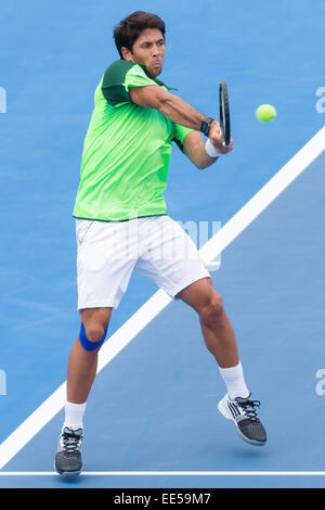 Melbourne, Australie. 14 Jan, 2015. Fernando Verdasco (ESP) en action au jour 2 de la 2015 Kooyong Classic tournoi au Kooyong Lawn Tennis Club à Melbourne, Australie. Bas Sydney/Cal Sport Media/Alamy Live News Banque D'Images