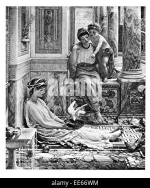 Un coin de la villa Sir Edward John Poynter, 1 baronnet palais romain, grec colombes colombe colonne fontaine enfant mère fille Banque D'Images