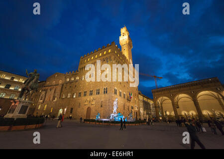 Italie,Toscane,Florence,Palazzo Vecchio et Piazza della Signoria. Banque D'Images