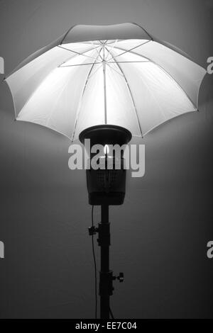 Détail de studio flash xénon et sur le stand parapluie strobist photographe professionnel Banque D'Images