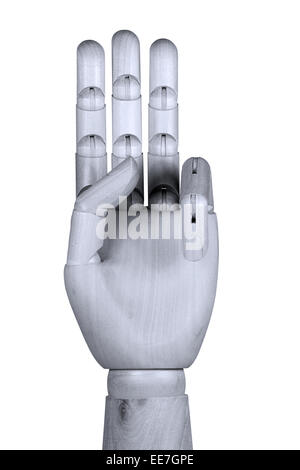 Maquette en bois part montrant trois doigts vers le haut avec palm voir Banque D'Images