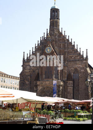 Deutschland, Bayern, Nuernberg, Nuremberg, la Frauenkirche, Marktplatz, la Hauptmarkt, Franken, Mittelfranken, Kirche, Église Paroissiale, Hal Banque D'Images