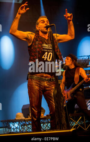 Milan Italie. 13 janvier 2015. Le groupe de rock italien LITFIBA effectue live at the music club Alcatraz pendant les 'Tetralogia des éléments d'' Credit : Rodolfo Sassano/Alamy Live News Banque D'Images