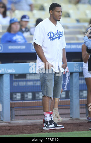 Les célébrités assister à un v des Dodgers de Los Angeles, San Diego Padres game au Dodger Stadium à Los Angeles. Les Aumôniers défait les Dodgers 6-3. Avec : Malcolm Smith Où : Los Angeles, California, United States Quand : 12 Oct 2014 Banque D'Images