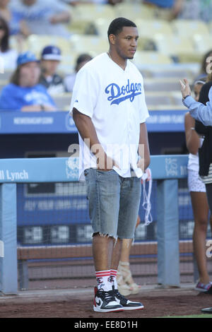 Les célébrités assister à un v des Dodgers de Los Angeles, San Diego Padres game au Dodger Stadium à Los Angeles. Les Aumôniers défait les Dodgers 6-3. Avec : Malcolm Smith Où : Los Angeles, California, United States Quand : 12 Oct 2014 Banque D'Images