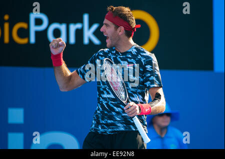 Sydney, Australie. 14 Jan, 2015. Juan Martin del Potro d'Argentine jouant son premier match à l'APIA Sydney International. Crédit : Tony Bowler/thats mon pic/Alamy Live News Banque D'Images