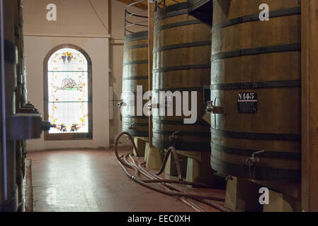 La fermentation de barils à R Lopez de Heredia winery ou Bodega à Haro, la capitale de la rioja vin salon en Espagne Banque D'Images