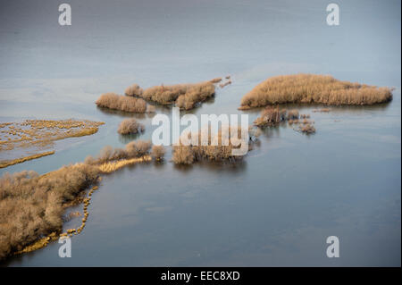 Terres humides inondées au bord d'une rivière dans le Lake District, en Angleterre. Banque D'Images