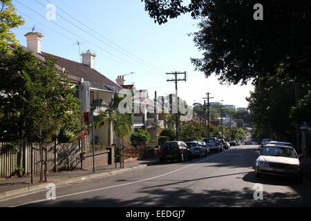 Maisons mitoyennes de style victorien à Hereford Street dans le quartier de inner west Glebe, Sydney. Banque D'Images