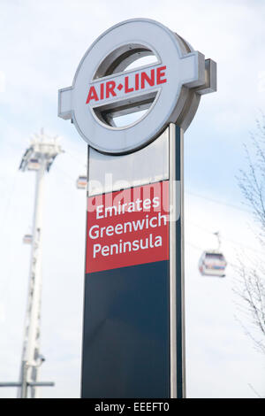 Close-up of Emirates Greenwich Peninsula sign Banque D'Images