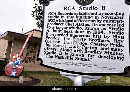 Studio B de RCA légendaire studio d'enregistrement à Nashville, Tennessee. Banque D'Images