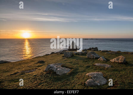 Coucher du soleil sur les terres fin CORNWALL Banque D'Images