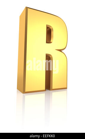 Le rendu 3D golden lettre R isolé sur fond blanc Banque D'Images