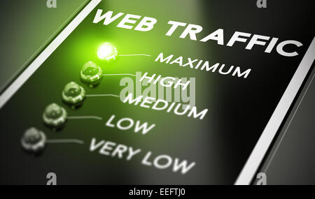 Concept de trafic Web, Illustration de seo sur fond noir avec le feu vert et effet de flou. Banque D'Images
