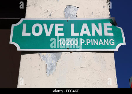 Love Lane Street Sign, Georgetown, Penang, Malaisie Banque D'Images