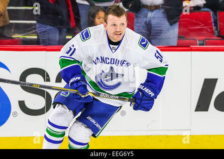 Raleigh, Caroline du Nord, USA. 16 janvier, 2015. L'aile droite des Canucks de Vancouver Derek Dorsett (51) au cours de la LNH, match entre les Canucks de Vancouver et les Hurricanes de la Caroline au PNC Arena. Les Canucks de Vancouver a défait les Hurricanes de la Caroline 3-0. Credit : Andy Martin Jr./ZUMA/Alamy Fil Live News Banque D'Images
