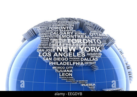 Terre avec des noms de grandes villes dans le monde Banque D'Images