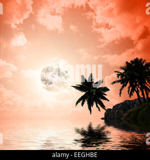 Silhouettes de palmiers sur le contexte artistique Banque D'Images