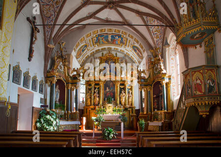 Intérieur de l'église Santa Maddelena à Val di Funes, Dolomites, Trentin-Haut-Adige, Italie Banque D'Images