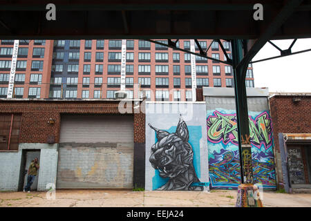 Graffiti, 5, rue Davis pointz, quartier du Queens, New York, USA, Amérique Latine Banque D'Images