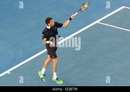 Melbourne, Australie. 19 Jan, 2015. Federico Delbonis (ARG) en action dans un 1er tour match contre Nick Kyrgios (AUS) le premier jour de l'Australian Open 2015 Tournoi de tennis du grand chelem à Melbourne Park, Melbourne, Australie. Bas Sydney/Cal Sport Media. Credit : Cal Sport Media/Alamy Live News Banque D'Images