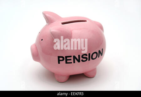 Tirelire AVEC LES PENSIONS DE RETRAITE RE MOT D'ÉPARGNE D'ENTREPRISE DE RENTE DE RETRAITE TRÉSORERIE PLACEMENTS RETRAITÉS ARGENT POT PRIVÉ UK Banque D'Images