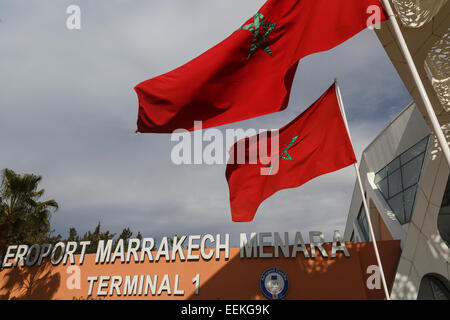 Des drapeaux. L'aéroport de Menara. Marrakech. Le Maroc. L'Afrique du Nord. Afrique du Sud Banque D'Images