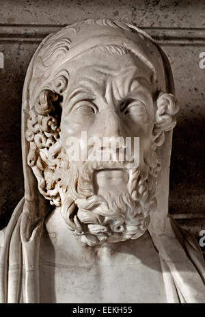 Portrait d'Homère Sculpture romaine d'un original hellénistique BC 200 en ( Homer est mieux connu comme l'auteur de l'Iliade et l'Odyssée ) Musée du Capitole de Rome Italie Italien Banque D'Images