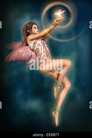 L'infographie 3d d'une fée planant avec les ailes de papillon Banque D'Images