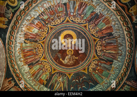 Christian peintures murales, Monastère de Horezu, UNESCO World Heritage Site, Horezu, la Valachie, Roumanie Banque D'Images