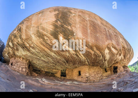 Feu à la maison, l'ancien grain storage sous un surplomb rocheux, mule canyon, Utah, united states Banque D'Images