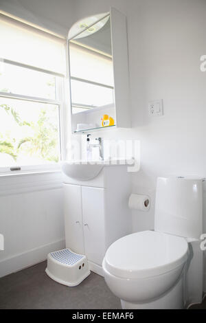 Toilettes, lavabo et miroir dans salle de bains moderne Banque D'Images