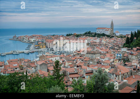 Vue aérienne des bâtiments de cityscape, Piran, Slovénie, Coastal-Karst Banque D'Images