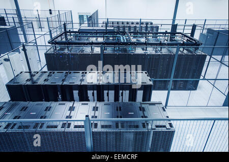 High angle view of technology in server room Banque D'Images