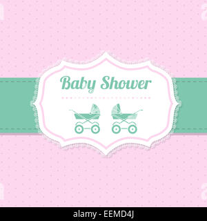 Carte de voeux d'invitation de douche de bébé en rose et vert design Banque D'Images