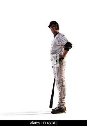 Isolé sur blanc joueur professionnel de baseball en action Banque D'Images