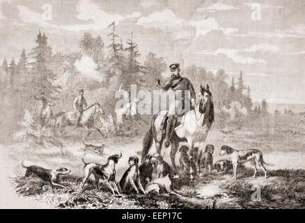 Alexandre II chasser le loup près de Saint-Pétersbourg, en Russie à la fin du xixe siècle. Alexandre II, 1818 -1881. Empereur de Russie. Banque D'Images