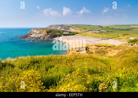 Donnant sur la plage à Gunwalloe Cornwall Angleterre Église Cove UK Europe Banque D'Images