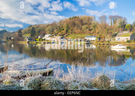 Superbe scène hivers de réflexions dans la rivière Lerryn sur Cornwall un frosty morining. Banque D'Images
