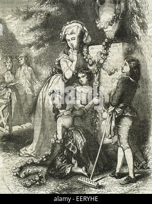 Marie Antoinette (1755-1793), épouse de Louis XVI et de la reine de France (1774-92), avec ses enfants à Trianon. Gravure en 'universel', 1868 Galeria. Banque D'Images