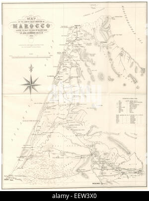 Une carte de 1881 de Trotter du Maroc, détaillant les caractéristiques géographiques et les frontières politiques de la région à la fin du XIXe siècle. La carte offre un aperçu du paysage marocain et des divisions territoriales. Banque D'Images