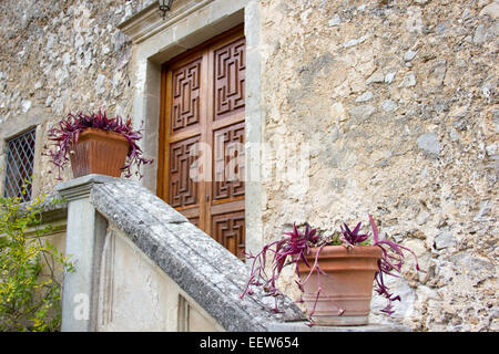 Avec escalier porte rustique avec des plantes de maçonnerie Banque D'Images