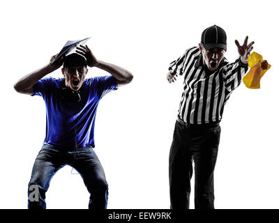 Arbitre de football américain et de l'autocar en conflit conflit silhouette sur fond blanc Banque D'Images