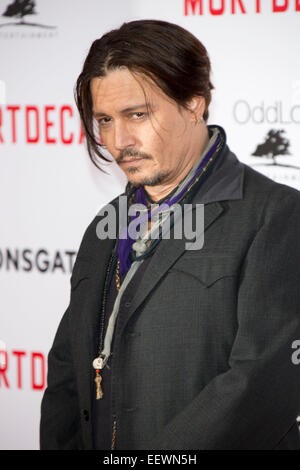 L'acteur Johnny Depp arrive à la première de Mortdecai à Los Angeles, USA, le 21 janvier 2015. Photo : Hubert Boesl /dpa - PAS DE FIL - SERVICE Banque D'Images