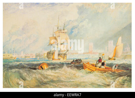 Portsmouth par Joseph Mallord William Turner Horbour navire cuirassé de la Royal Navy de pêche pêcheur marin voile aviron vagues Banque D'Images