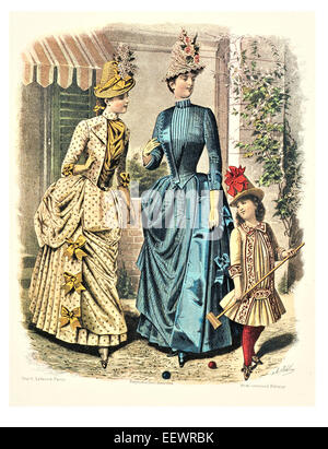 La Mode Illustree costume d'époque victorienne robe a la mode robes robe voile jupe en mousseline simple brassard brodé broderie cap Banque D'Images