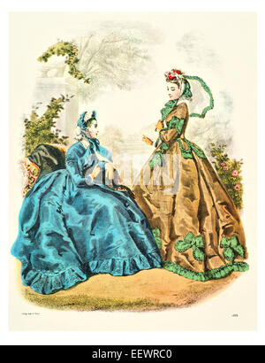 La Mode Illustree 1864 costumes d'époque victorienne robe a la mode robes robe voile jupe en mousseline simple brassard broderie cap Banque D'Images