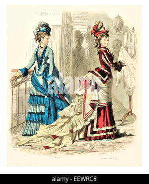 La Mode Illustree costume d'époque victorienne robe a la mode robes robe voile jupe en mousseline simple brassard brodé broderie cap Banque D'Images